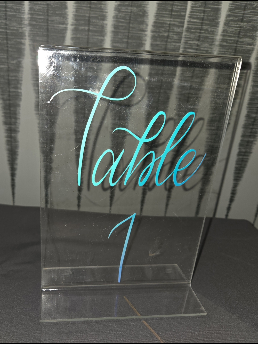 Clear Acrylic Table Number Sign with Teal Script "Table 1" - Home Art